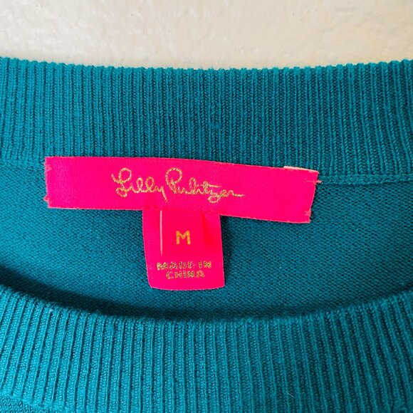 Lilly Pulitzer Teal Crewneck Knit Casual Soft Sweater | Medium - Picture 4 of 5